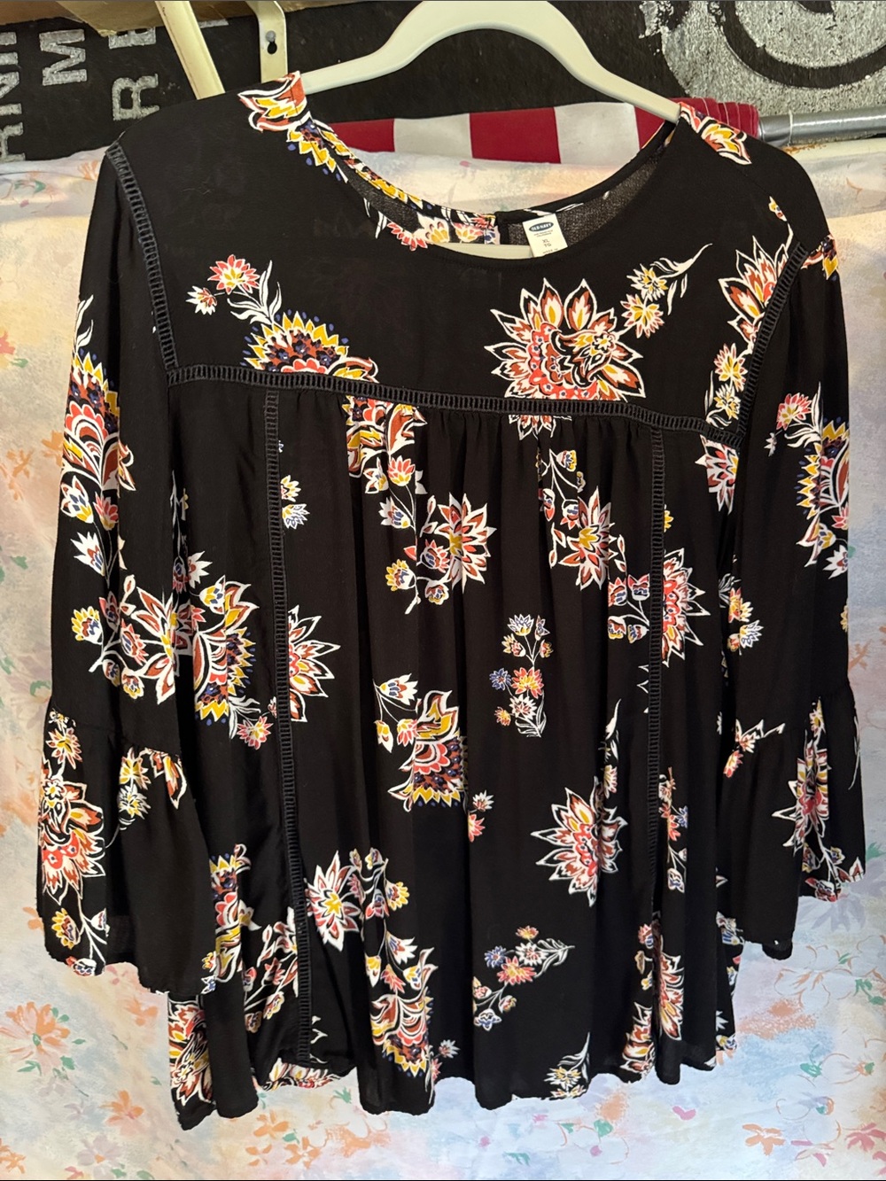 Old Navy Black Floral Boho Tunic